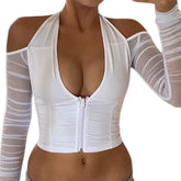 Y2K Long Sleeve Halter Crop Top